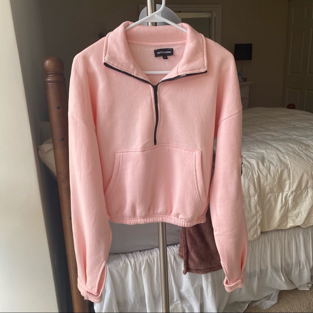 PrettyLittleThing Baby Pink Oversized Zip Front Sweatshirt, Small